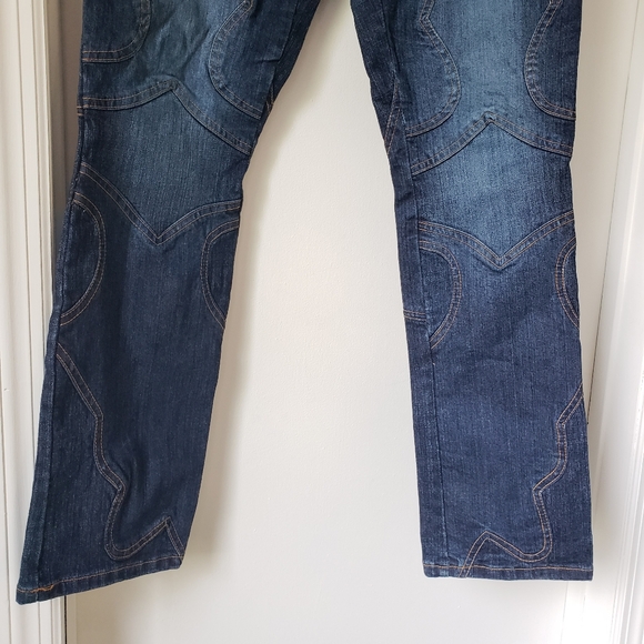 Azzure blue jeans with gold contrast stitch design - Picture 6 of 16